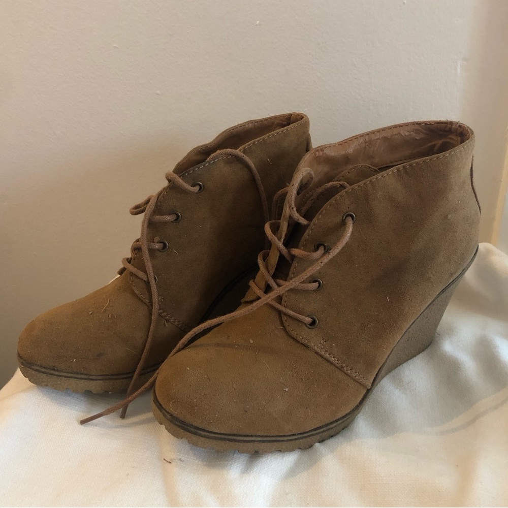 Beige, Ankle Wedge Boots
